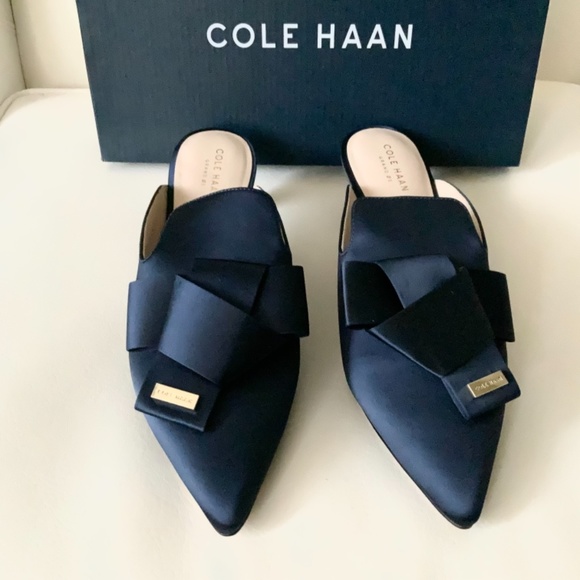 Cole Haan Ophelia Blue Satin Marine Heel Pump Mule - Picture 11 of 14